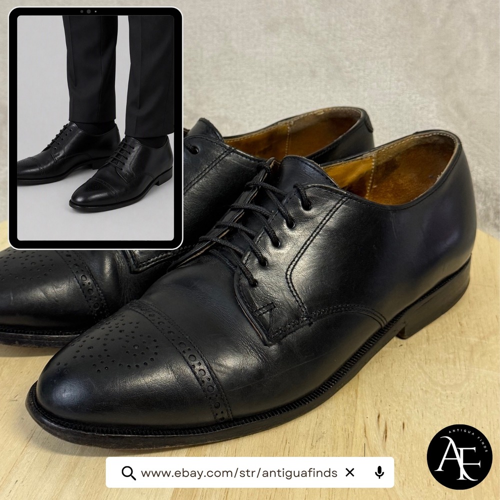 Cole Haan Mens Black Leather Cap Toe Brogue Derby Shoes Made in USA PM650 8C